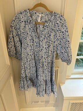 Apiece Apart Blue and White Floral Peplum Tunic